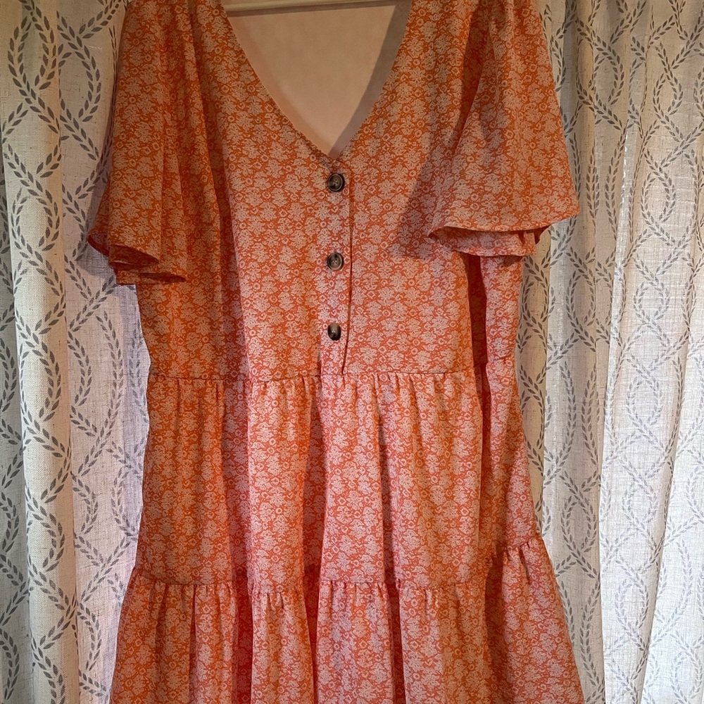 Orange Tiered Flutter Sleeve Dress